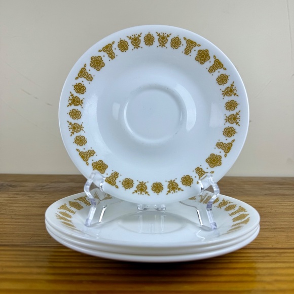 Set of 4 Corelle Livingware "Butterfly Gold" Saucers – Vintage Corning USA - Picture 7 of 14